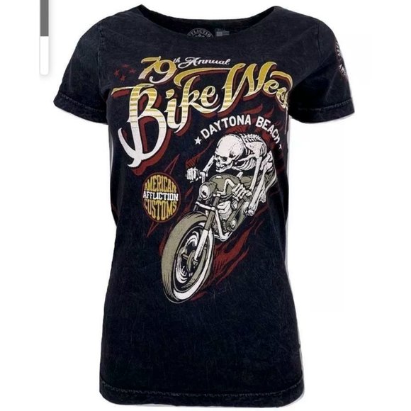AFFLICTION Women's T-Shirt S/S DAYTONA 79 Tee Bike - Picture 4 of 12